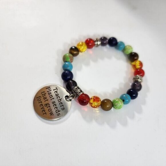 None Jewelry - Teacher stone beaded rainbow  bracelet